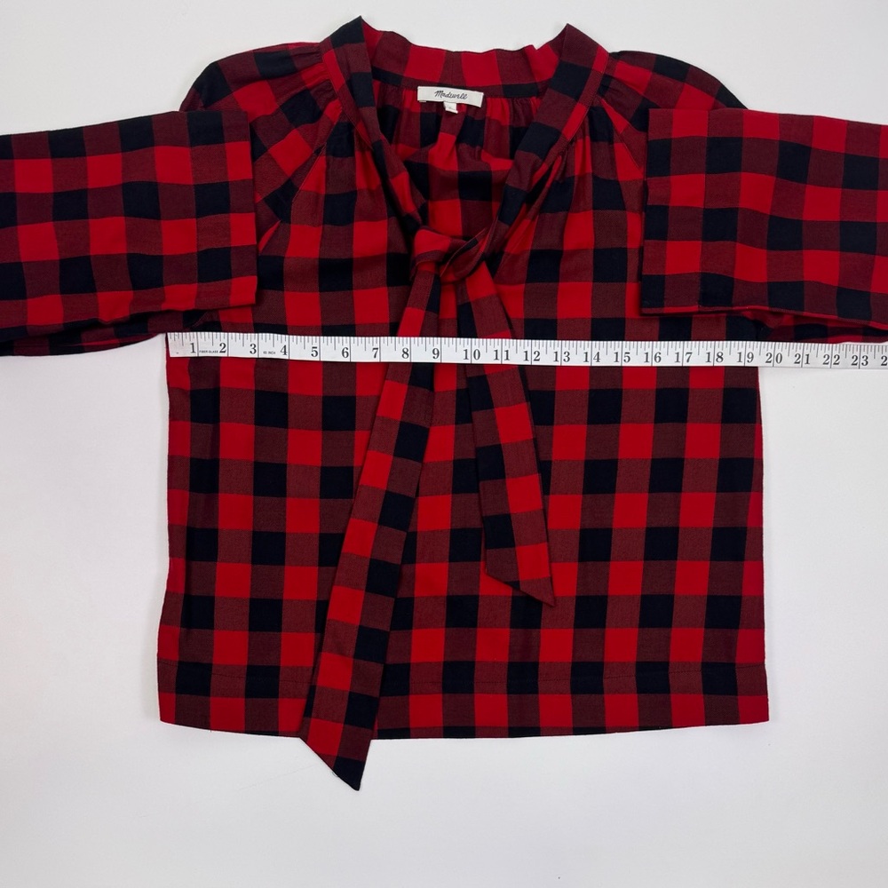 Madewell Red and Black Plaid Bow Blouse - Picture 4 of 8